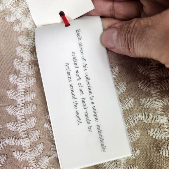 Solitaire Top Womens XL Beige Embroidered Scallop Short Sleeve Boho Western NEW - Picture 6 of 10